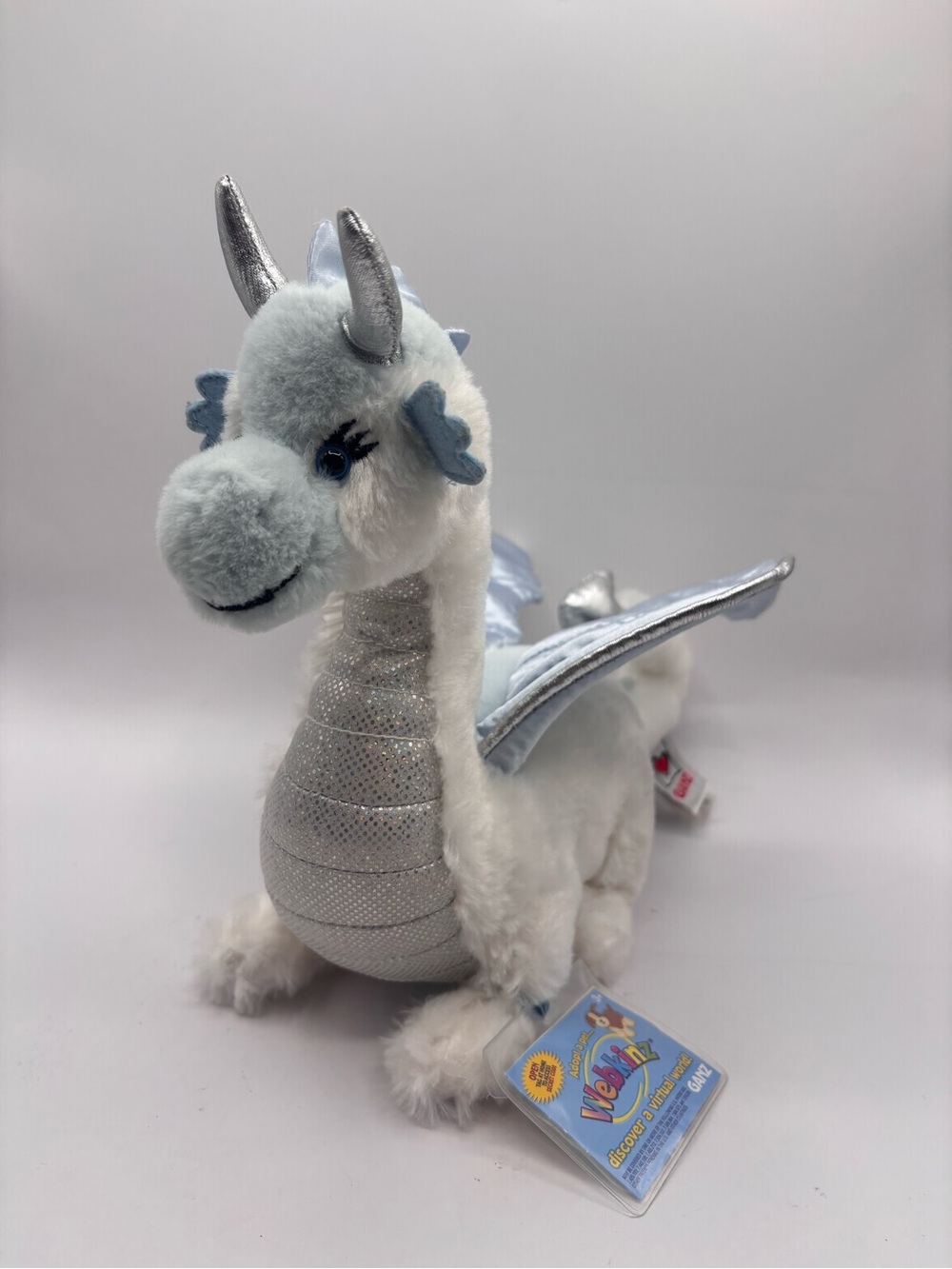Webkinz Ice Dragon with Sealed Secret Code Tag White Stuffed Animal Ganz READ